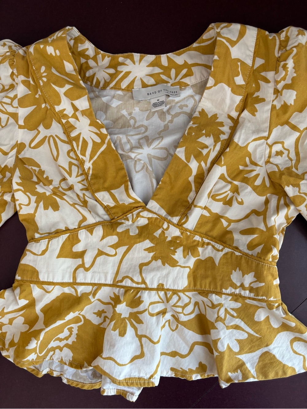Band of The Free White and Mustard Floral V-Neck Peplum Top